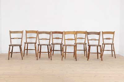 Lot A harlequin set of eight elm and beech Oxford single chairs