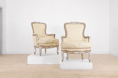 Lot 527 - A pair of Louis XV-style painted wooden bergères