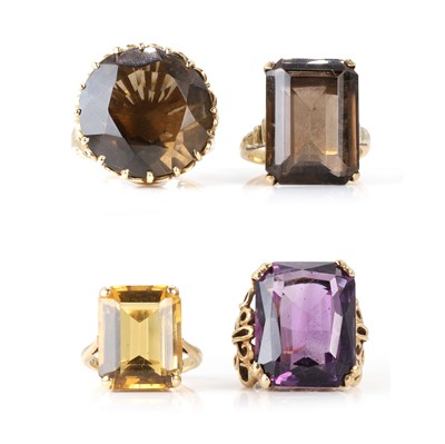 Lot 347 - A group of four single stone gemstone rings