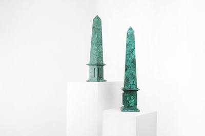 Lot 245 - A pair of malachite obelisks
