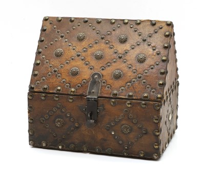 Lot 325A - A leather and brass stud work stationery casket