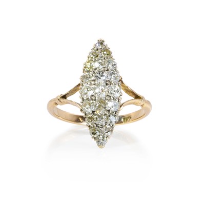 Lot 28 - A diamond marquise form cluster ring, c.1900