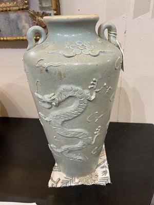 Lot 28 - A pair of celadon glazed stoneware vases