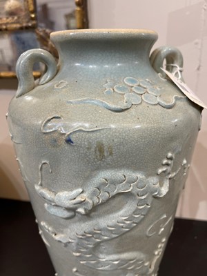Lot 28 - A pair of celadon glazed stoneware vases