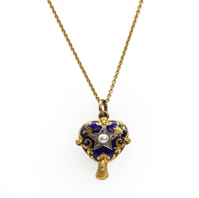 Lot 12 - A Victorian heart shaped memorial pendant and chain