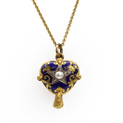 Lot 12 - A Victorian heart shaped memorial pendant and chain