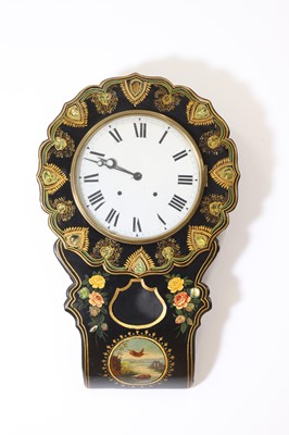 Lot 480 - A Victorian Japanned papier mache wall clock