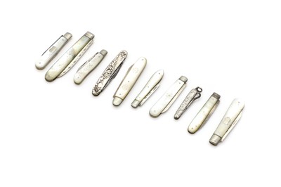 Lot 56 - A group of ten silver and mother of pearl fruit knives
