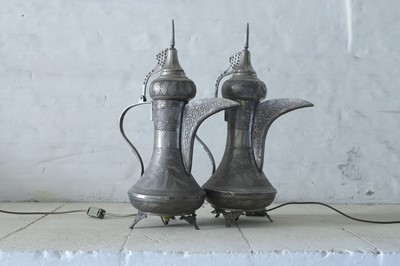 Lot 69 - A pair of pierced metal table lamps