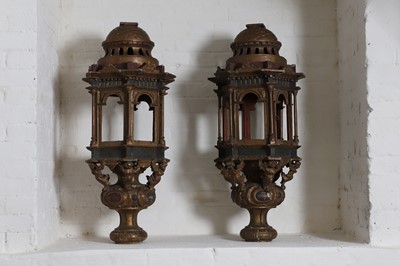 Lot 43 - A pair of Renaissance-style painted and gilt lanterns