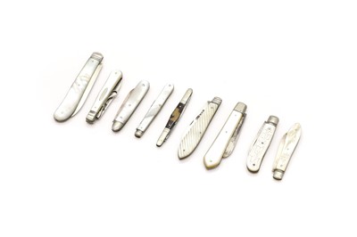 Lot 71 - A group of nine silver and mother of pearl fruit knives