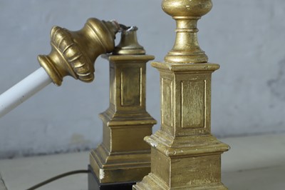 Lot 41 - A pair of turned giltwood table lamps