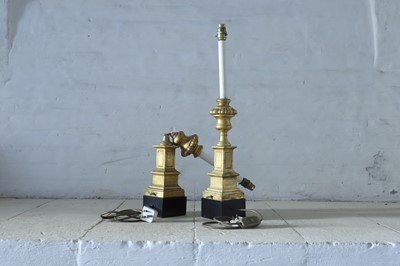 Lot 41 - A pair of turned giltwood table lamps