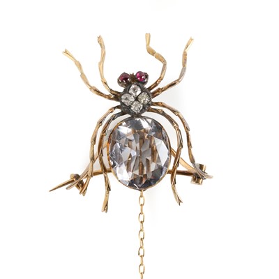 Lot 28 - A Victorian amethyst, ruby and diamond spider brooch