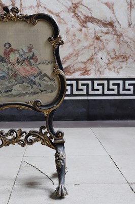 Lot 2 - A Victorian carved, gilt and ebonised fire screen