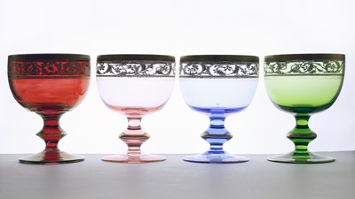 Lot 123 - A set of four coloured Murano glass goblets