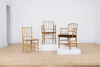 Lot 215 - Three Regency faux bamboo painted chairs