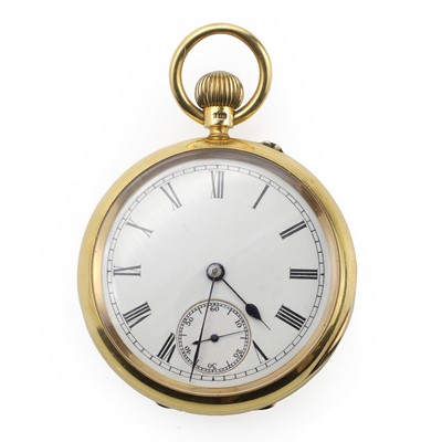 Lot 521 - An 18ct gold top wind open faced pocket watch