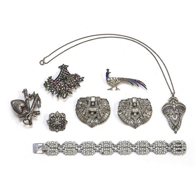 Lot 429 - A collection of antique and vintage paste set silver and costume jewellery