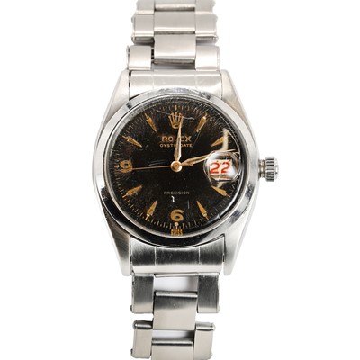 Lot 343 - A gentlemen's stainless steel Rolex Oyster-Date mechanical bracelet watch, c.1950