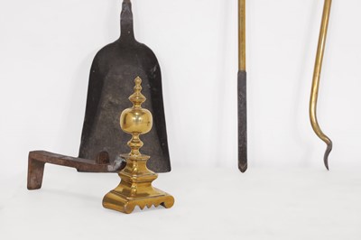 Lot 409 - A set of large Victorian brass fire tools