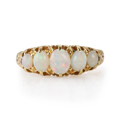 Lot 37 - An Edwardian 18ct gold opal five stone ring