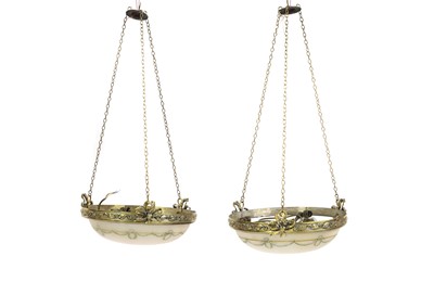 Lot 589 - A pair of Victorian polished brass ceiling lights