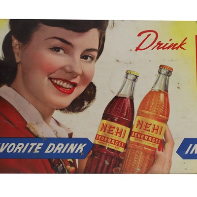 Lot 187 - Two soft drink advertising posters and four tin trays