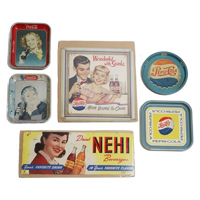 Lot 187 - Two soft drink advertising posters and four tin trays