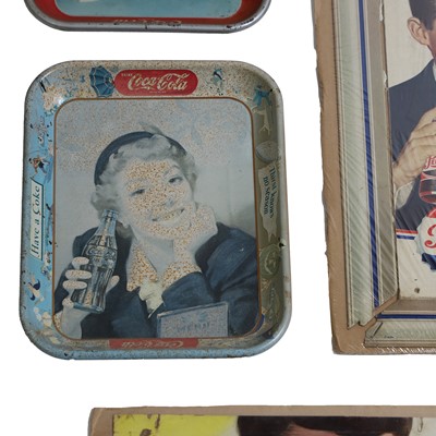 Lot 187 - Two soft drink advertising posters and four tin trays