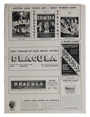 Lot A rare 'Dracula', Universal Pictures British Press book