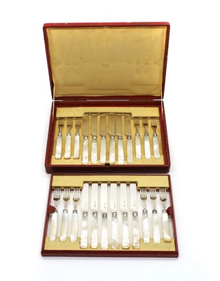 Lot 66 - A cased set of silver and mother-of-pearl handled fruit knives and forks