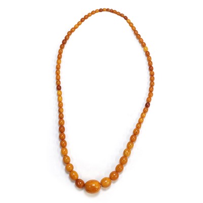 Lot 228 - A single row graduated amber bead necklace