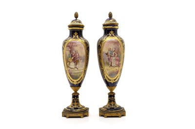 Lot 295 - A pair of Sevres style porcelain vases