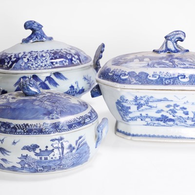 Lot 481 - Three Chinese export blue and white tureen and covers