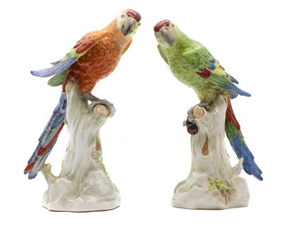 Lot 152 - A pair of Spanish porcelain parrots