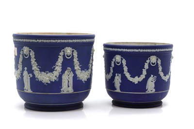 Lot 116 - A near pair of Wedgwood Jasperware jardinières