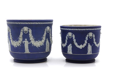 Lot 116 - A near pair of Wedgwood Jasperware jardinières