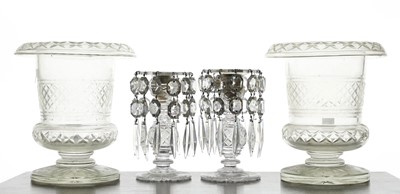 Lot 196 - A pair of large cut glass urns