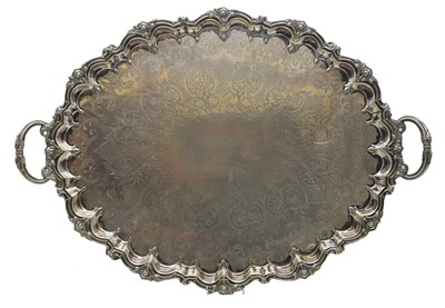 Lot 91 - A large Victorian silver plated twin handled tray