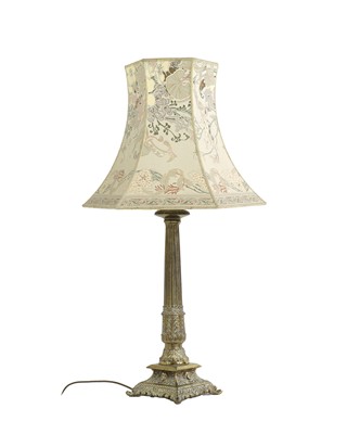 Lot 519 - A brass column table lamp