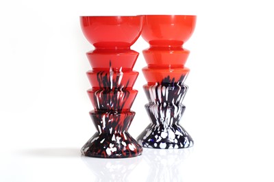 Lot 81 - A pair of Czech Art Deco splatter glass spill vases