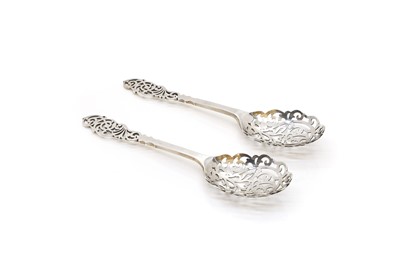 Lot 3 - A pair of silver filigree serving spoons