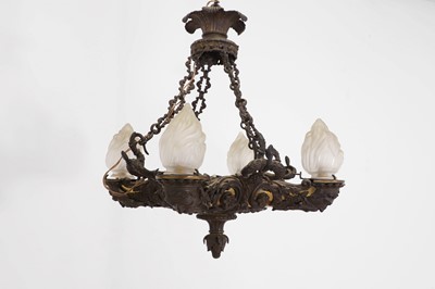 Lot 1 - A Regency bronze and gilt-lacquered four-light colza chandelier