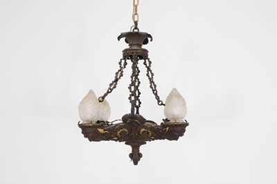 Lot 1 - A Regency bronze and gilt-lacquered four-light colza chandelier