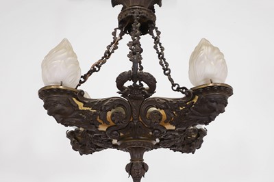 Lot 1 - A Regency bronze and gilt-lacquered four-light colza chandelier