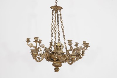 Lot 10 - A Victorian gilt-lacquered brass chandelier