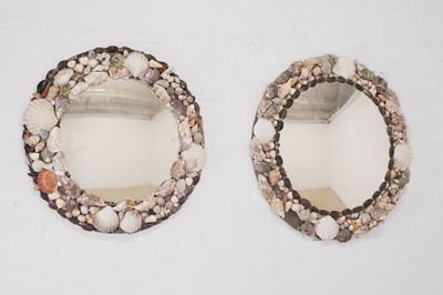 Lot 53 - A near pair of shellwork convex mirrors