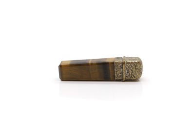 Lot 116 - A tiger's eye and brass mounted scent bottle