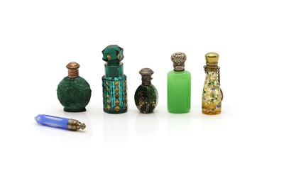 Lot 122 - A collection of coloured glass scent bottles